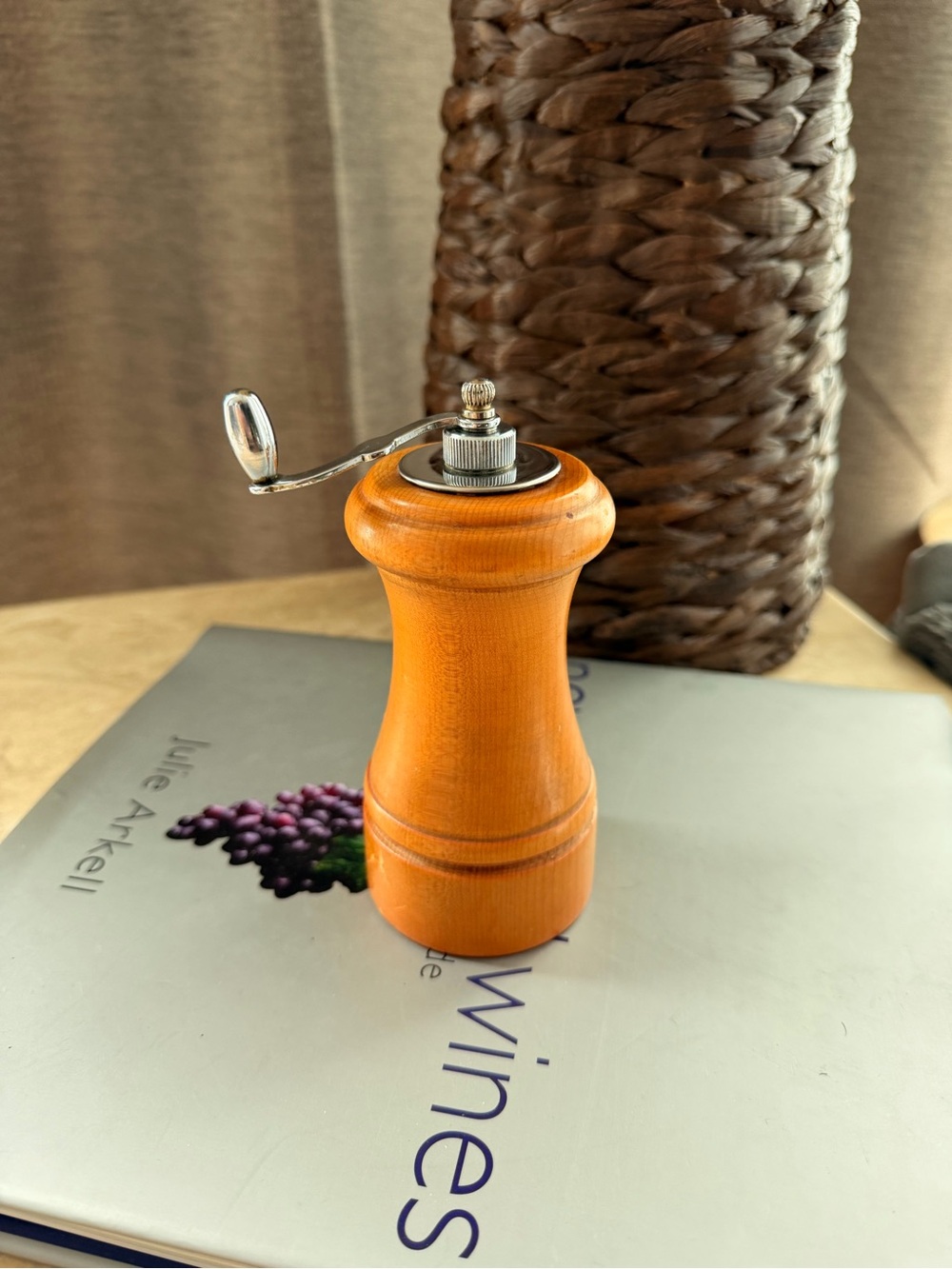 Wooden Handheld Pepper Mill Grinder in Light Orange